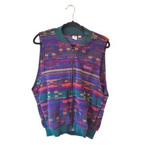 Vintage Columbia Men's 90s Purple Geo Fleece Full Zip Vest Size M